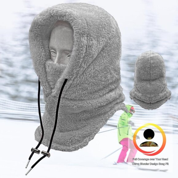 Balaclava for Unisex Fleece Windproof Ski Mask Cold Weather Gray Neck Warmer - Picture 4 of 6